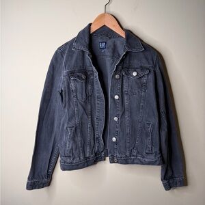 Gap Women’s Black Denim Jacket Trucker Button Up Collar Size Medium tall
